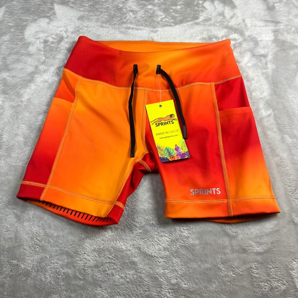 NWT Sprints Women's S Flexion 5" Compression Short Orange Crush Ombre Gradient